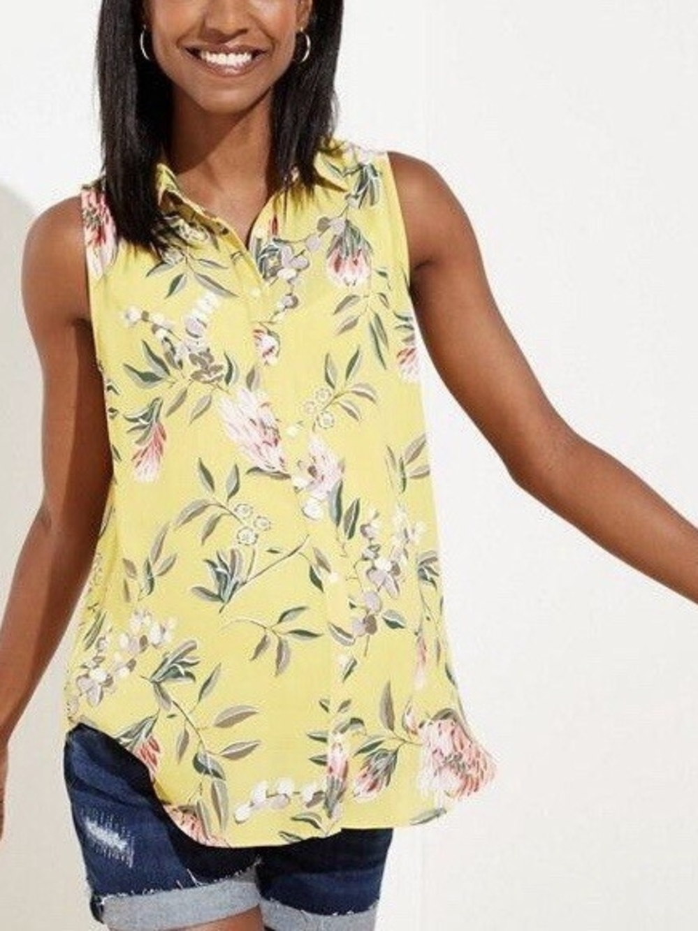 LOFT Yellow Floral Tie-Front Sleeveless Camisole - Picture 3 of 7